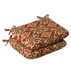 Pillow Perfect Outdoor Red/ Tan Damask Round Seat Cushion (Set of 2