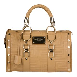 Versace Beige Leather Stitched Bowler Bag