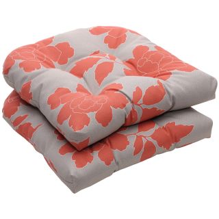 Outdoor Gray/Coral Floral Wicker Seat Cushions (Set of 2)