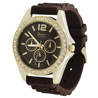 Geneva Womens Platinum Brown Chronograph style Silicone Watch Today