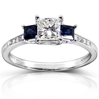 14k Gold 3/4ct TDW Certified Diamond and Blue Sapphire Ring (I, SI1
