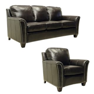 Lancaster Dark Brown Italian Leather Sofa/ Chair Set