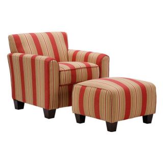 Park Avenue Hand tied Crimson Red Stripe Chair and Ottoman