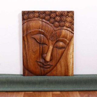 Monkey Pod Wood 20x30 inch Walnut Oil Ushnisha Buddha Panel (Thailand