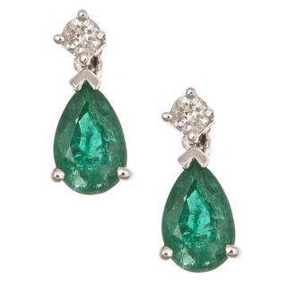 Yach 14k White Gold Emerald and 1/10ct TDW Diamond Earrings (G H, I1