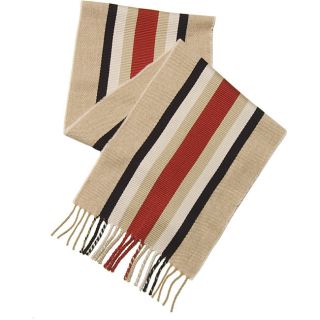 Burberry Camel/ Red/ Black Striped Scarf