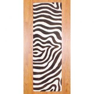 Indo Hand tufted Zebra print Brown/ Ivory Wool Rug (26 x 8