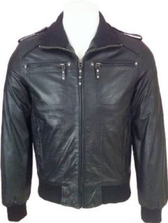 Mens black Real leather Jacket Bomber washed look #F5