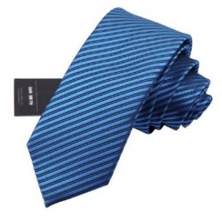Blue skinny tie for men shandmade Stripes Slim necktie