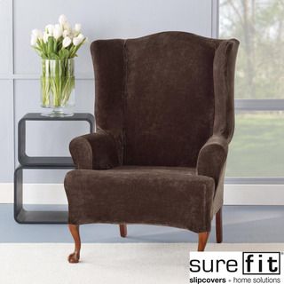 Sure Fit Stretch Plush Chocolate Wing Chair Slipcover