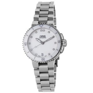 Oris Womens Aquis Stainless Steel White Diamond Dial Watch