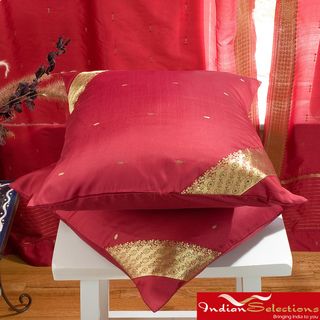 Set of Two Sari Fabric Decorative Maroon Pillow Covers (India