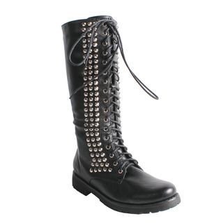 Neway by Beston Womens Camila 01 Black Studded Combat Boots