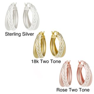 Mondevio 22k Gold/ Silver Double Hoop Diamond cut Earrings