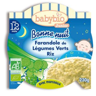 Babybio Plat Bonne nuit Légumes Verts Riz   230 gr