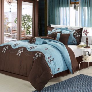 Rose Deco Chocolate/Blue 8 piece Comforter Set