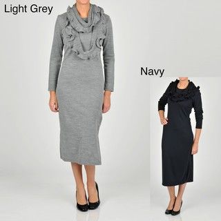 Lennie for Nina Leonard Womens Long Sleeve Ruffle Scarf Sweater Dress