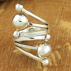 Sterling Silver Hammered Beads Finger Wrap Ring (Mexico)