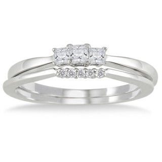 10k White Gold 1/3ct TDW Princess cut Diamond Bridal Ring Set (I J, I1