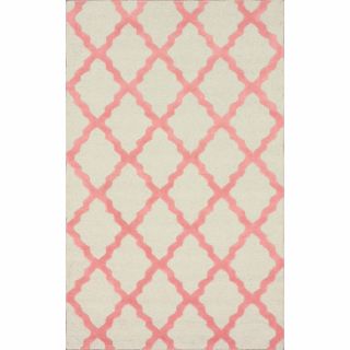 Hand hooked Alexa Moroccan Trellis Pink Wool Rug (76 x 96