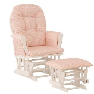 Stork Craft Hoop Glider and Ottoman, White/Pink Gingham