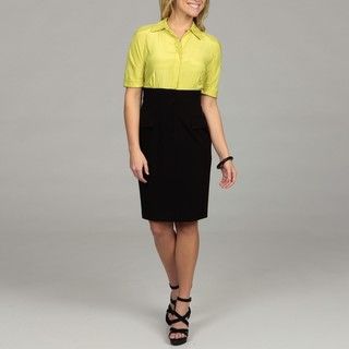 Calvin Klein Womens Green/ Black 3/4 sleeve Dress