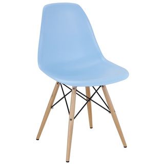 Light Blue Plastic Side Chair with Wooden Base