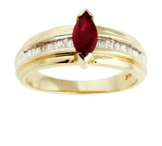 14k 1/4 ct Diamond Baguette & Marquise Ruby Ring