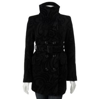 Betsey Johnson Womens Black Velvet Flocked Coat