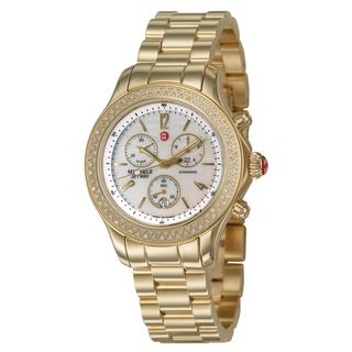 Michele Womens Jetway Goldplated Stainless Steel White Diamonds