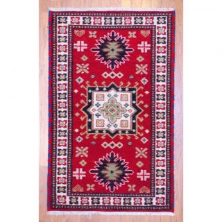 Indo Hand knotted Kazak Red/ Ivory Wool Rug (3 x 5)