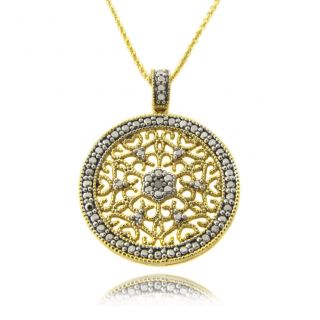 14k Gold over Silver Diamond Accent Filigree Medallion Necklace