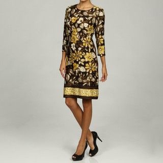 Chetta B Womens Black/ Khaki Floral Print Dress