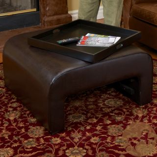 Christopher Knight Home Zachary Brown Leather Tray Ottoman