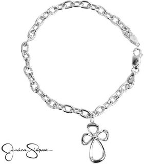 Jessica Simpson Sterling Silver Diamond Accent Cross Charm Bracelet