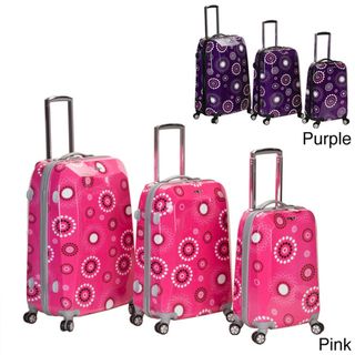 Rockland Vision Pink Circles Light Weight 3 piece Hardside Spinner