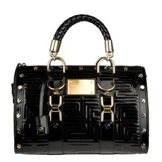 Versace Black Patent Leather Studded Bowler Bag
