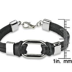Steel Link and Double Black Leather Strap Bracelet