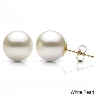DaVonna 14k Gold Round Akoya Pearl Stud Earrings (8 8.5 mm)