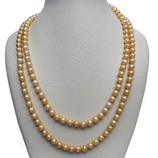 Gold Freshwater Pearl 100 inch Endless Necklace (7 7.5 mm)