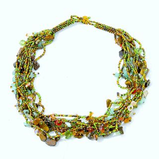 Luzy Amethyst and Glass Bead Foliage Necklace (Guatemala