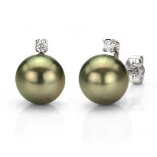 DaVonna Silver Tahitian Pearl and 1/10ct TDW Diamond Earrings (8 9 mm