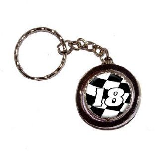 18 Number Checkered Flag Racing   Key Chain Keychain Ring  