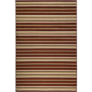 Meticulously Woven Contemporary Free form Tan/Red Stripe Abstract Rug