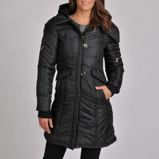 Excelled Womens Poly Quilted Stadium Length Coat with Removable Hood