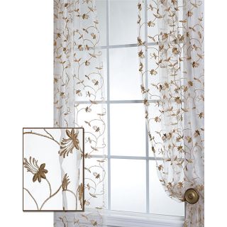 White Embroidered Organza 108 inch Sheer Curtain Panel
