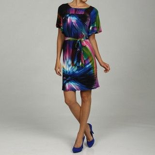Tiana B Womens Starburst Printed Jersey Dress w/Tie Sash Waist