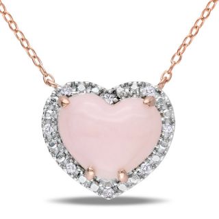 Miadora Pink Silver Pink Opal and 1/10ct TDW Diamond Heart Necklace (G