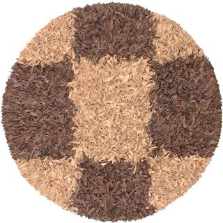 Brown and Tan Leather Shag Rug (6 Round)