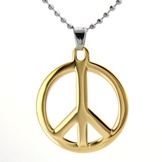Goldtone Stainless Steel Polished Peace Sign Necklace